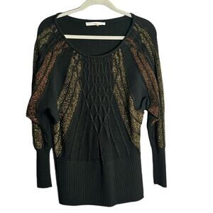 Trina Turk Black Sweater Gold and Rose Gold Metallic Dolman Sleeves Small